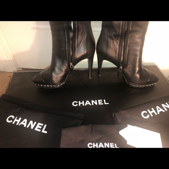 4” Heel Calf High Lamb Chanel Boots - Picture 4 of 7